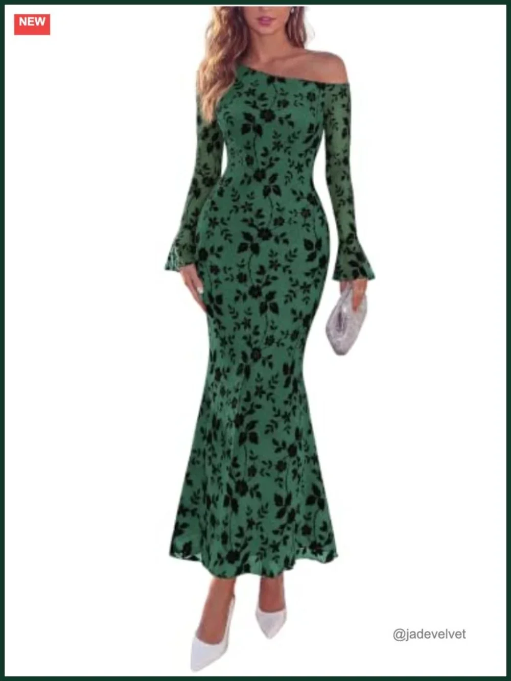 Off Shoulder Floral Mesh Maxi Dress, Long Sleeve Bodycon Formal